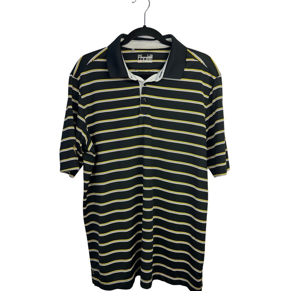 Under Armour HeatGear Golf Polo Black Yellow Stripe Tree Logo Custom Logo Large